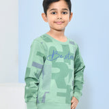 Youmaa 100% Cotton Full Sleeves Round Rib Neck Chest Print Sweatshirt Green