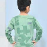 Youmaa 100% Cotton Full Sleeves Round Rib Neck Chest Print Sweatshirt Green
