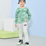 Youmaa 100% Cotton Full Sleeves Round Rib Neck Chest Print Sweatshirt Green