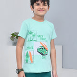 Youmaa 100% Cotton Half Sleeves Beach Graphics Printed T-Shirt - Green
