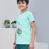 Youmaa 100% Cotton Half Sleeves Beach Graphics Printed T-Shirt - Green