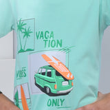 Youmaa 100% Cotton Half Sleeves Beach Graphics Printed T-Shirt - Green