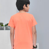 Youmaa 100% Cotton Half Sleeves Beach Graphics Printed T-Shirt - Orange