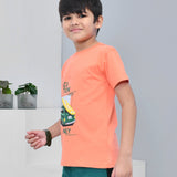 Youmaa 100% Cotton Half Sleeves Beach Graphics Printed T-Shirt - Orange