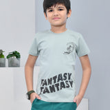 Youmaa 100% Cotton Half Sleeves Surfing Graphics Printed T-Shirt - Green