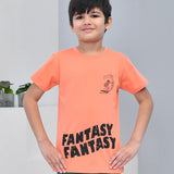 Youmaa 100% Cotton Half Sleeves Surfing Graphics Printed T-Shirt - Orange