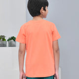 Youmaa 100% Cotton Half Sleeves Surfing Graphics Printed T-Shirt - Orange