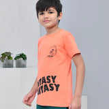 Youmaa 100% Cotton Half Sleeves Surfing Graphics Printed T-Shirt - Orange