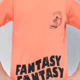 Youmaa 100% Cotton Half Sleeves Surfing Graphics Printed T-Shirt - Orange