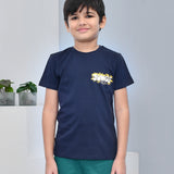 Youmaa 100% Cotton Half Sleeves Jungle Typography Printed T-Shirt - Navy Blue