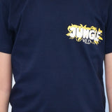 Youmaa 100% Cotton Half Sleeves Jungle Typography Printed T-Shirt - Navy Blue