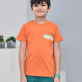 Youmaa 100% Cotton Half Sleeves Jungle Typography Printed T-Shirt - Rust