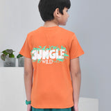Youmaa 100% Cotton Half Sleeves Jungle Typography Printed T-Shirt - Rust
