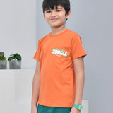 Youmaa 100% Cotton Half Sleeves Jungle Typography Printed T-Shirt - Rust