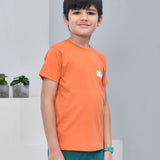 Youmaa 100% Cotton Half Sleeves Jungle Typography Printed T-Shirt - Rust