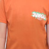 Youmaa 100% Cotton Half Sleeves Jungle Typography Printed T-Shirt - Rust