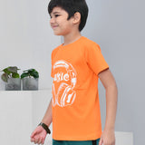 Youmaa 100% Cotton Half Sleeves Music Graphics Printed T-Shirt - Orange