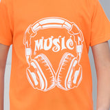 Youmaa 100% Cotton Half Sleeves Music Graphics Printed T-Shirt - Orange
