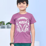 Youmaa 100% Cotton Half Sleeves Music Graphics Printed T-Shirt - Purple