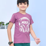 Youmaa 100% Cotton Half Sleeves Music Graphics Printed T-Shirt - Purple