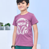Youmaa 100% Cotton Half Sleeves Music Graphics Printed T-Shirt - Purple