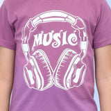 Youmaa 100% Cotton Half Sleeves Music Graphics Printed T-Shirt - Purple
