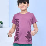 Youmaa 100% Cotton Half Sleeves Skating Graphics Printed T-Shirt - Purple