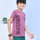 Youmaa 100% Cotton Half Sleeves Skating Graphics Printed T-Shirt - Purple