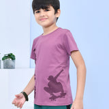 Youmaa 100% Cotton Half Sleeves Skating Graphics Printed T-Shirt - Purple
