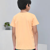 Youmaa 100% Cotton Half Sleeves Mountain Vacation Graphics Printed T-Shirt - Orange