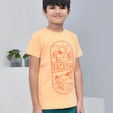 Youmaa 100% Cotton Half Sleeves Mountain Vacation Graphics Printed T-Shirt - Orange