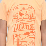 Youmaa 100% Cotton Half Sleeves Mountain Vacation Graphics Printed T-Shirt - Orange