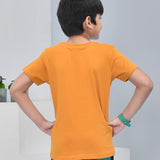 Youmaa 100% Cotton Half Sleeves Break The Rules Typography Printed T-Shirt - Mustard