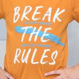 Youmaa 100% Cotton Half Sleeves Break The Rules Typography Printed T-Shirt - Mustard