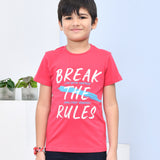 Youmaa 100% Cotton Half Sleeves Break The Rules Typography Printed T-Shirt - Wine