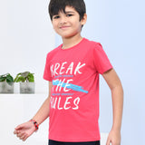 Youmaa 100% Cotton Half Sleeves Break The Rules Typography Printed T-Shirt - Wine