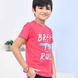 Youmaa 100% Cotton Half Sleeves Break The Rules Typography Printed T-Shirt - Wine