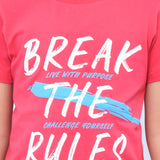 Youmaa 100% Cotton Half Sleeves Break The Rules Typography Printed T-Shirt - Wine