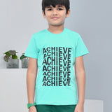 Youmaa 100% Cotton Half Sleeves Achieve Typography Printed T-Shirt - Green