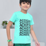 Youmaa 100% Cotton Half Sleeves Achieve Typography Printed T-Shirt - Green