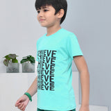 Youmaa 100% Cotton Half Sleeves Achieve Typography Printed T-Shirt - Green