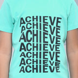 Youmaa 100% Cotton Half Sleeves Achieve Typography Printed T-Shirt - Green