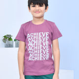 Youmaa 100% Cotton Half Sleeves Achieve Typography Printed T-Shirt - Purple