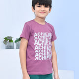 Youmaa 100% Cotton Half Sleeves Achieve Typography Printed T-Shirt - Purple