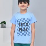 Youmaa 100% Cotton Half Sleeves Let's Play Typography Printed T-Shirt - Blue