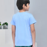 Youmaa 100% Cotton Half Sleeves Let's Play Typography Printed T-Shirt - Blue