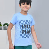 Youmaa 100% Cotton Half Sleeves Let's Play Typography Printed T-Shirt - Blue