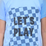 Youmaa 100% Cotton Half Sleeves Let's Play Typography Printed T-Shirt - Blue