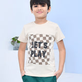Youmaa 100% Cotton Half Sleeves Let's Play Typography Printed T-Shirt - Tofu
