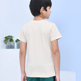 Youmaa 100% Cotton Half Sleeves Let's Play Typography Printed T-Shirt - Tofu